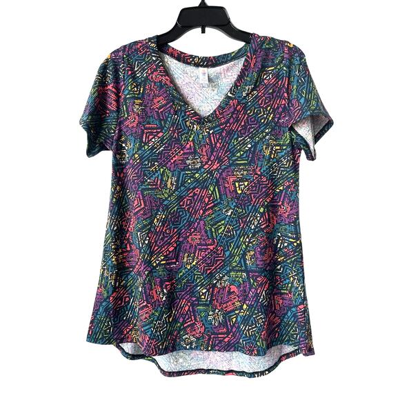 LuLaRoe Christy T Top Casual Stretch Multicolor Geometric Hi-lo Hem Women’s XS - Picture 1 of 7